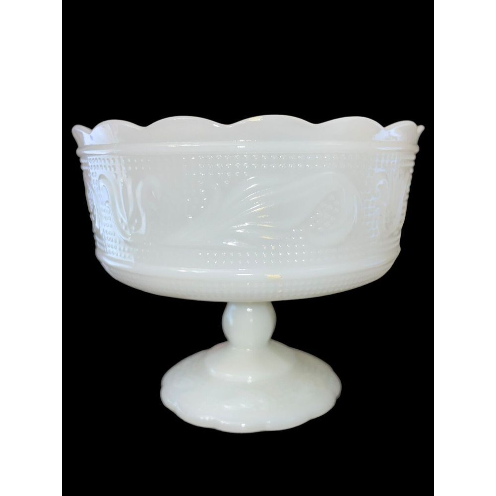 Vintage E.O. Brody Co. Milk Glass Pedestal Bowl Made in USA 5.5" x 6.5"